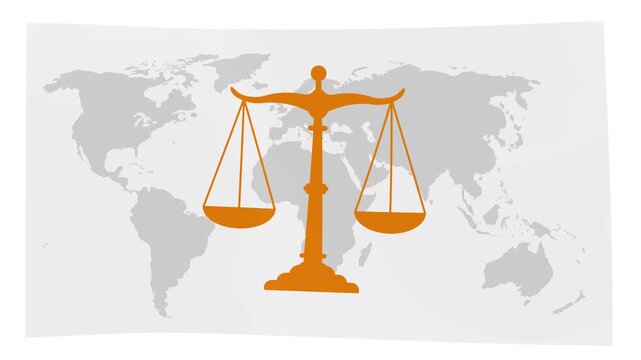 Modern design waving flag with golden scales of justice in the world