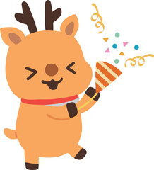 クラッカーを鳴らすトナカイのベクターイラスト