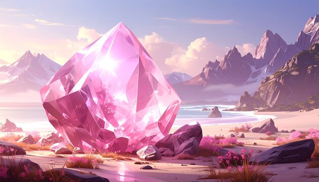 Pink gem on a beach landscape