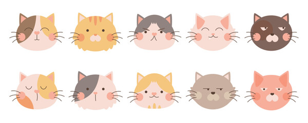 Set of Cute Cat Face