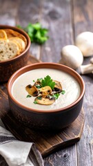 Creamy mushroom soup in a bowl (1)