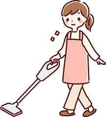 Fototapeta premium 掃除機をかける女性のベクターイラスト