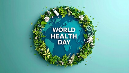 Earth surrounded by greenery, celebrating World Health Day