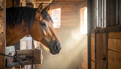 Horse in a sunlit stable
