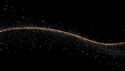 Abstract gold particles wave on black background