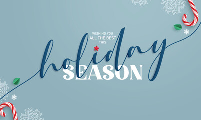 Christmas Holiday season greeting calligraphy clipart design. Holiday season greeting wishes, text, font and typography clip art in elegant simple background for Christmas banner vector illustration.
