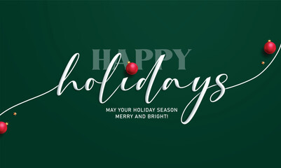 Christmas happy holidays calligraphy greeting clipart design. Happy Holidays typography text clip art in green simple background for Christmas season banner card vector illustration.
