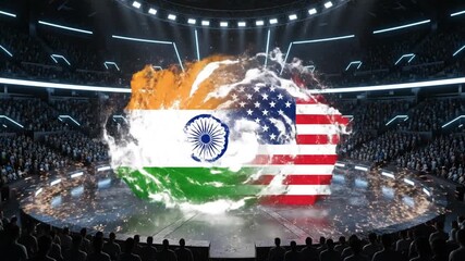 india usa flags explode futuristic gladiator arena - Powered by Adobe