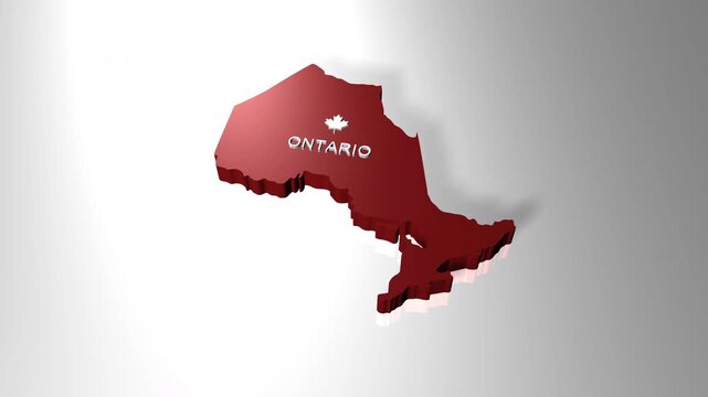 3D animated map of Ontario province of Canada in nation's color