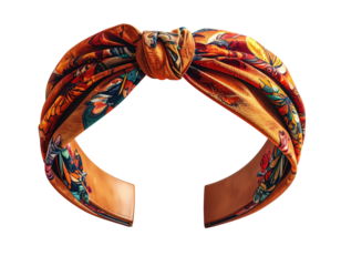 Floral-printed turban headband in burnt orange