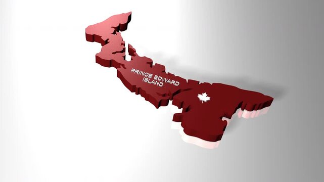 3D animated map of Prince Edward Island province of Canada in nation's color