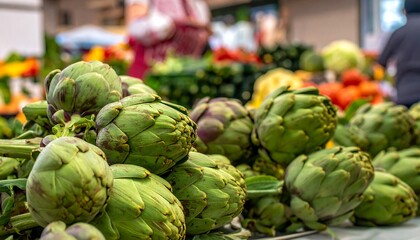 Fresh artichokes at a market stall