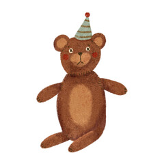 An Adorable Cute Brown Bear Wearing a Party Hat Ideal for Various Childrens Designs and Projects