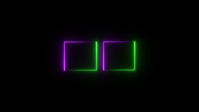 glowing neon square rectangle picture frame icon animation shape frame border frame photo frame neon box sign symbol.neon display box screen photo frame retro movement with black background.4k video.