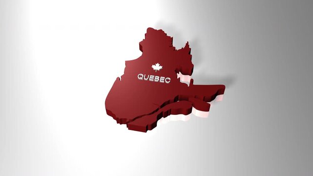 3D animated map of Quebec province of Canada in nation's color
