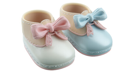 Pair of baby booties with bows isolated on transparent background