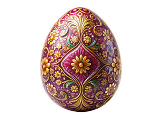 Fototapeta premium Ornate Decorative Easter Egg with Intricate Floral Patterns and Gold Accents cutout png isolated on a transparent background