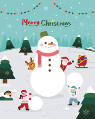 01 메리크리스마스 눈사람 눈싸움 겨울 배경 일러스트