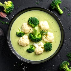 Creamy soup with broccoli and cauliflower