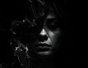 Monochrome portrait, abstract overlay