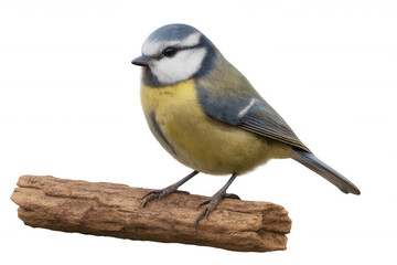 Obraz premium Eurasian blue tit bird perched on wood branch with transparent background, wildlife animal