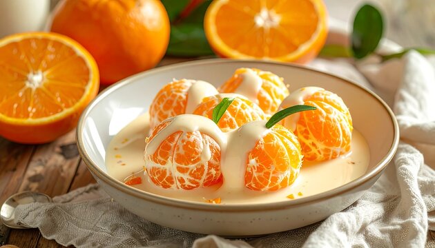 Orange segments in creamy sauce