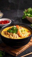 Creamy, steaming bowl of noodles