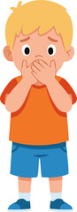 A Child with Hands Covering Mouth in a Flat Design Style
