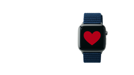 Heart Monitor: A smartwatch displays a vibrant red heart rate icon, symbolizing health and wellness, against a sleek, minimalist background.