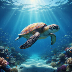 Obraz premium green sea turtle swimming