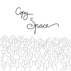 crowd people with copy space illustration vector hand drawn with black lines isolated on white background.