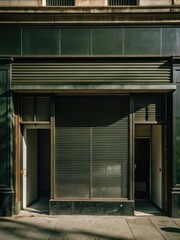 Fototapeta premium Abandoned storefront with closed sign on exterior wall facade