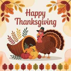 Happy Thanksgiving flat vector illustration background