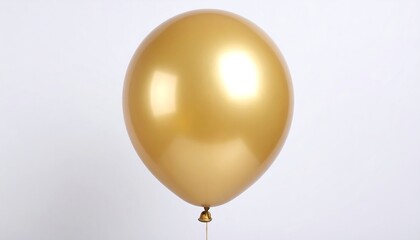 A single, shiny gold balloon floats against a plain background