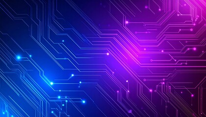 A digital electronic circuit board with a star-filled abstract blue background