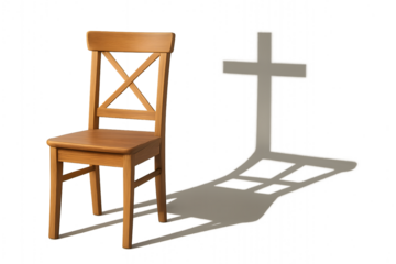 Empty Wooden Chair Casting a Religious Cross Shadow, Isolated on Transparent Background
