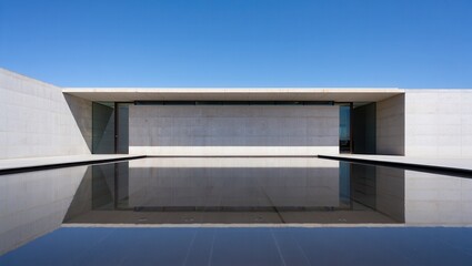Modern Minimalist Concrete Building with Reflection