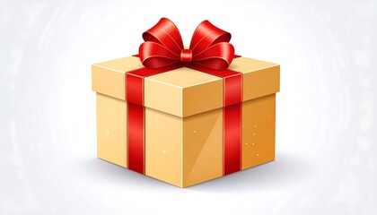 A square gift box with a red ribbon