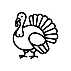 Simple Outline Turkey Icon on White Background Keywords: turkey, bird, fowl, poultry, animal