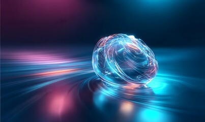 Abstract design of a glowing disco ball with vibrant blue light and circular patterns creates a dynamic, colorful energy in space.