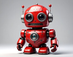 Cute red robot against plain background