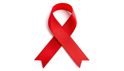 A vibrant red ribbon, elegantly tied, against a stark white backdrop