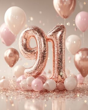 Sparkling Balloons and Glittery Number 91 for Celebration Theme