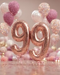 Glittery Rose Gold Number Balloons for 99th Birthday Celebration