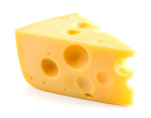 A wedge of yellow cheese with holes