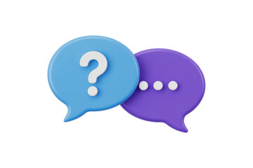 A survey chat speech bubbles with question mark symbol. Clarification, question, FAQ, QA concept. Survey reaction 3d icon