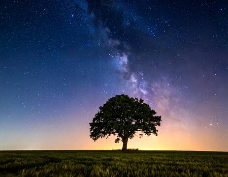 Lonely tree under a starlit sky - Powered by Adobe