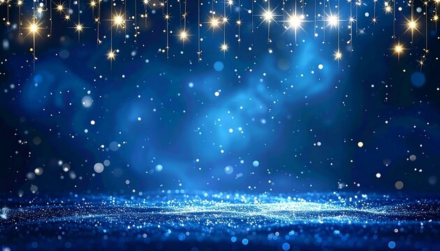 Abstract festive blue background with glittering lights - Powered by Adobe