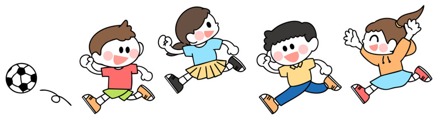 サッカーをする子供たちのイラスト