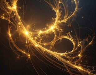 Abstract golden fractal design on dark background